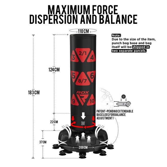 Sac de frappe autoportant cible + gants, Couleur: Rouge, Longueur: 1.8m, 11 image