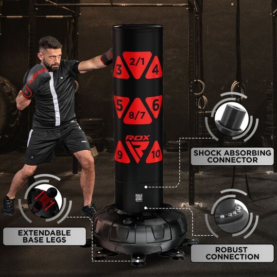 Sac de frappe autoportant cible + gants, Couleur: Rouge, Longueur: 1.8m, 14 image