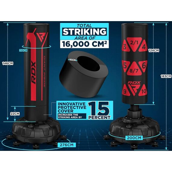 Sac de frappe autoportant cible + gants, Couleur: Rouge, Longueur: 1.8m, 3 image