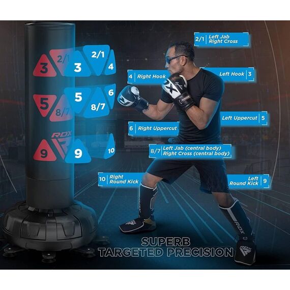 Sac de frappe autoportant cible + gants, Couleur: Rouge, Longueur: 1.8m, 5 image