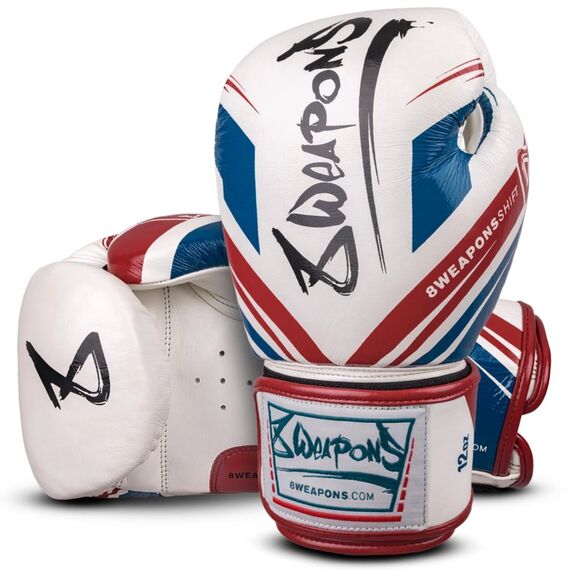 Boxing Gloves 8 Weapons Shift White Navy Red 12oz, Colour: Weiss, OZ: 12oz