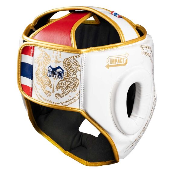 Kopfschutz Muay Thai – Weiss/Gold – Einheitsgroesse, Bekleidungsgrösse: One Size, Farbe: Weiss, 2 image