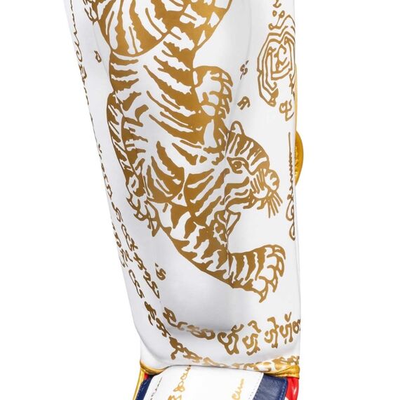 Shin Guards Muay Thai – White/Gold – S/M, Size: S/M, Colour: Weiss, 3 image