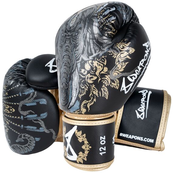 Boxhandschuhe 8 WEAPONS – Schwarz/Gold – 12 Oz – Three Elephants 2.0, Farbe: Schwarz, OZ: 12oz, 3 image