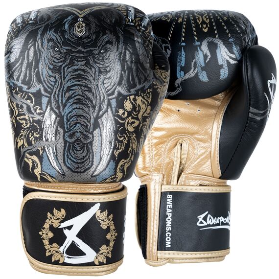 Boxing Gloves 8 WEAPONS – Black/Gold – 16 Oz – Three Elephants 2.0, Colour: Schwarz, OZ: 16oz