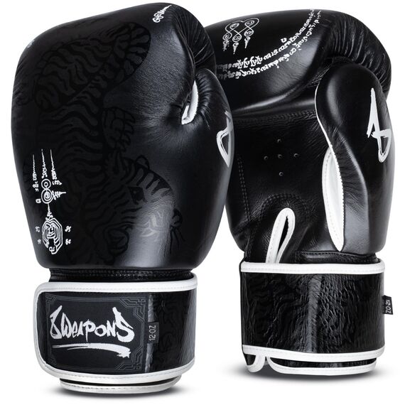 Boxing Gloves 8 WEAPONS – Black – 10 Oz – Sak Yant Big Tiger, Colour: Schwarz, OZ: 10oz