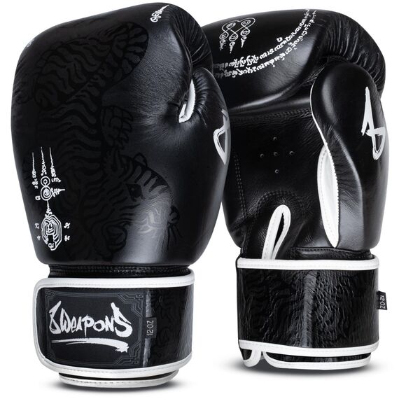 Boxing Gloves 8 WEAPONS – Black – 14 Oz – Sak Yant Big Tiger, Colour: Schwarz, OZ: 14oz