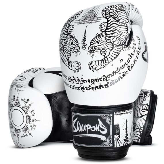 Boxing Gloves 8 WEAPONS – White – 12 Oz – Sak Yant Tigers, Colour: Weiss, OZ: 12oz, 2 image
