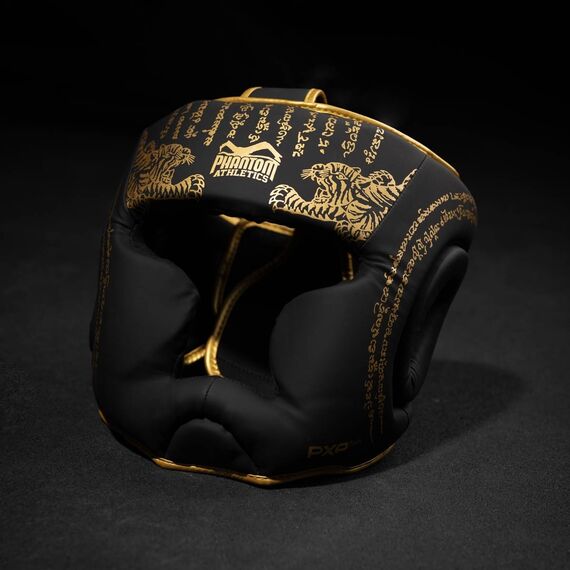 Casque de protection Muay Thai – Noir/Or – Taille unique, Taille: Taille unique, Couleur: Noir