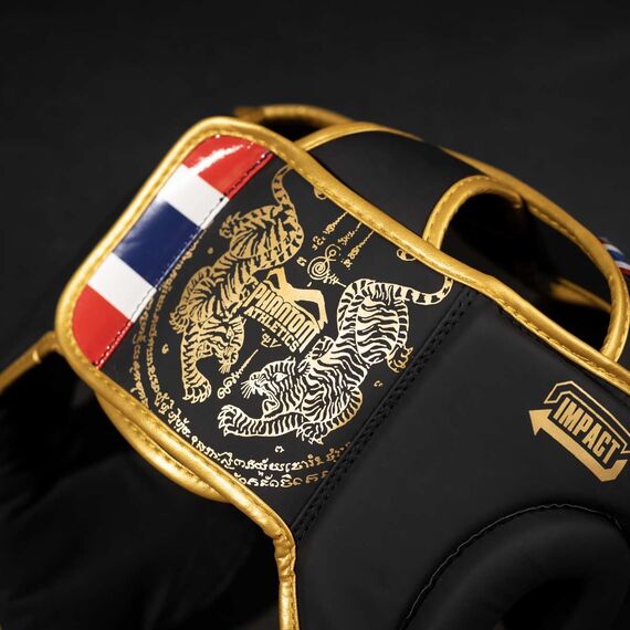 Casque de protection Muay Thai – Noir/Or – Taille unique, Taille: Taille unique, Couleur: Noir, 2 image