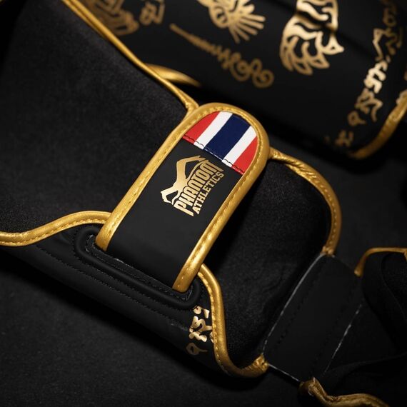 Protège-tibias Phantom Muay Thai – Noir/Or – S/M, Taille: S/M, Couleur: Noir, 4 image