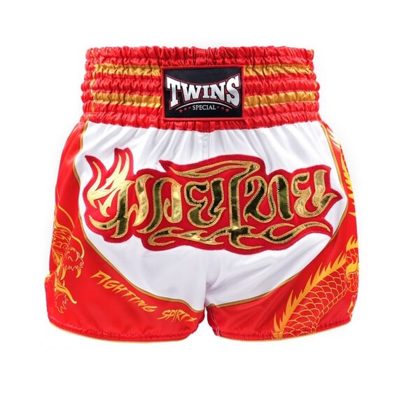 Muay Thai Shorts Twins Dragon White/Red – XXL, Size: XXL, Colour: Weiss