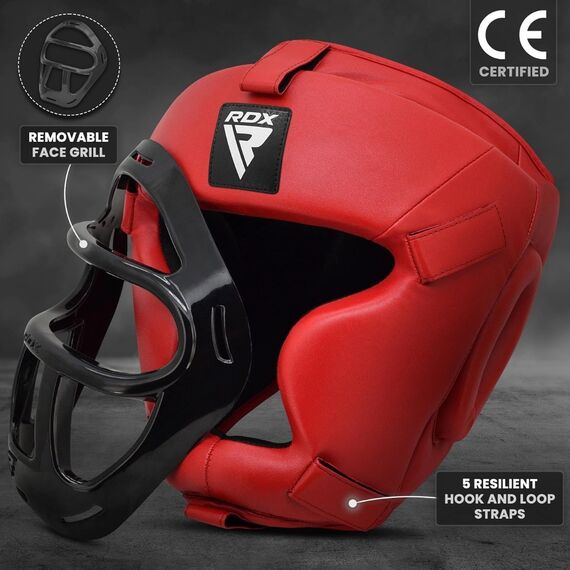 Casque de boxe à grille amovible T1 – Rouge – S, Taille: S, Couleur: Rouge, 3 image