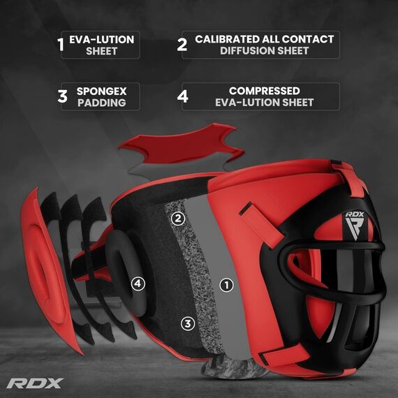 Casque de boxe à grille amovible T1 – Rouge – S, Taille: S, Couleur: Rouge, 5 image