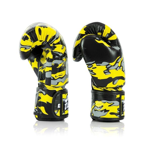 Boxhandschuhe Fairtex – ONE x Mr.Sabotage – Gelb Camouflage – 10 oz, Farbe: Gelb, OZ: 10oz, 6 image