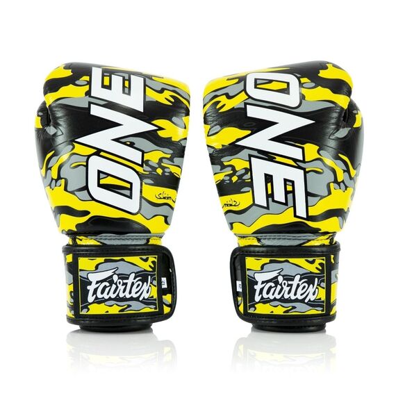 Boxhandschuhe Fairtex – ONE x Mr.Sabotage – Gelb Camouflage – 12 oz, Farbe: Gelb, OZ: 12oz, 7 image