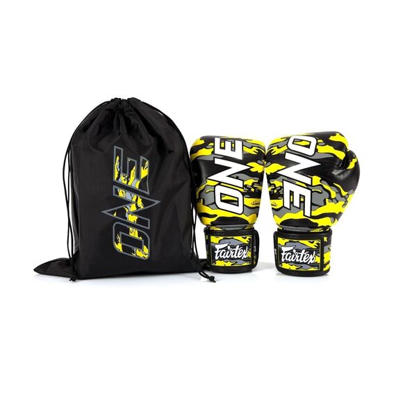 Boxhandschuhe Fairtex – ONE x Mr.Sabotage – Gelb Camouflage – 16 oz, Farbe: Gelb, OZ: 16oz, 2 image