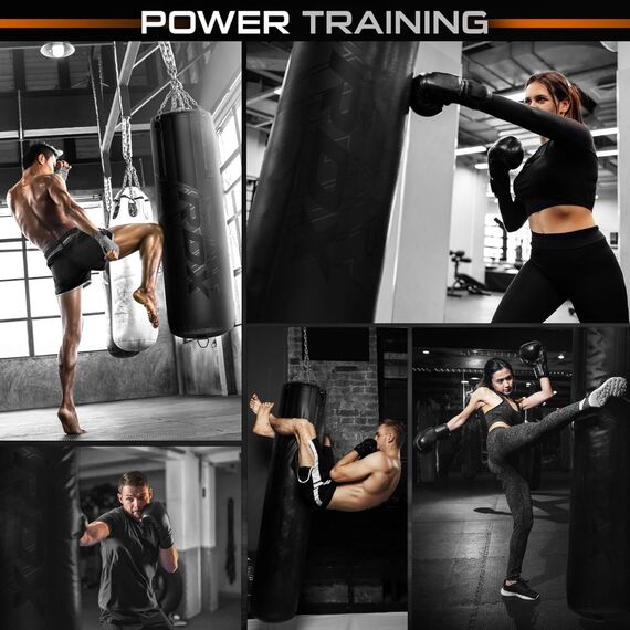 Sacco da Boxe Set 4PC F6 Nero Opaco con Guanti, Catena e Supporto – 152 cm, Colore: Nero, Peso aggiuntivo: 25, Lunghezza: 1.5m, 2 image