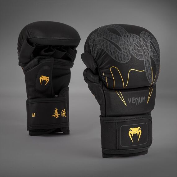 Gants MMA sparring Venum Serpenti – Noir/Argent/Or – S, Taille: S, Couleur: Noir