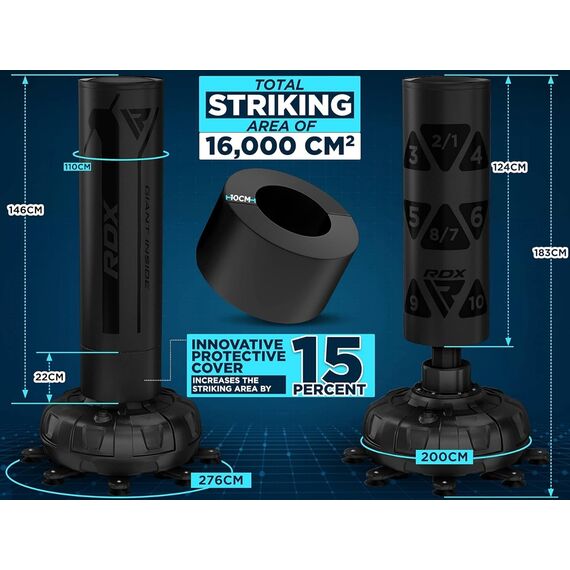 Free standing punching bag target + gloves – Black, Colour: Schwarz, Length: 1.8m, 5 image