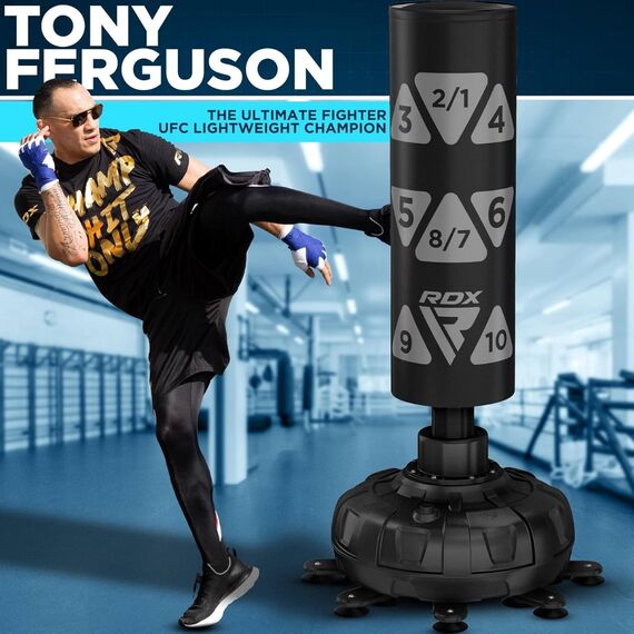 Free standing punching bag target + gloves – Black, Colour: Schwarz, Length: 1.8m, 7 image