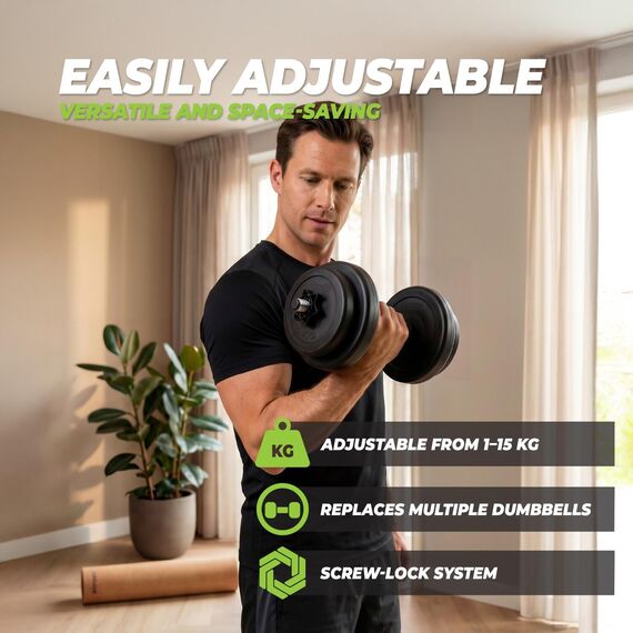 Haltères réglable ajustable vinyle 15kg VirtuFit, 3 image