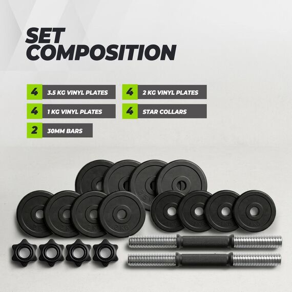 Ensemble d'haltères réglables ajustables vinyle 2x14kg VirtuFit, 3 image