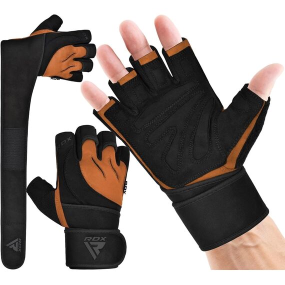 Gants de musculation RDX L4 à doigts ouverts – Beige – Taille L, Taille: S, Couleur: Marron, 2 image