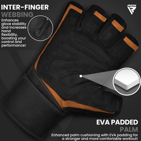 Gants de musculation RDX L4 à doigts ouverts – Beige – Taille L, Taille: S, Couleur: Marron, 3 image