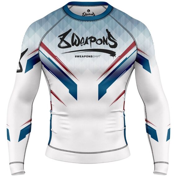 8 WEAPONS Rashguard, L/S, Shift, white-navy-red, XXL, Taglia: 2XL, Colore: Bianco