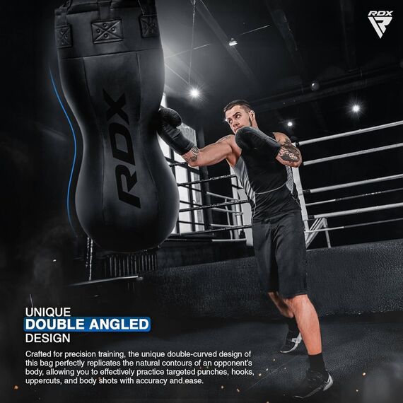 RDX Full Black Body Punch Bag with Training Mitts, Colour: Schwarz, Additional Weight: 28 kg, Length: 1.2m, 3 image
