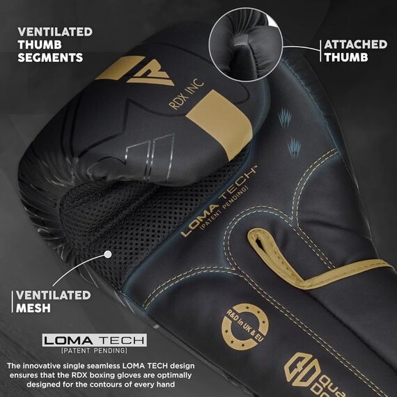 Guantoni Boxe RDX F6 Kara – Nero/Oro – 16oz, Colore: Nero, OZ: 16oz, 6 image