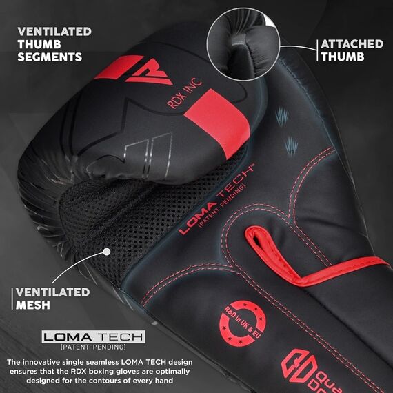 Guantoni Boxe RDX F6 Kara – Nero/Rosso – 16oz, Colore: Nero, OZ: 16oz, 6 image