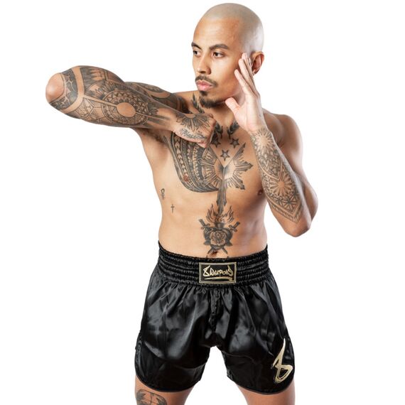Pantaloncini Muay Thai 8Weapons Strike – Nero/Oro – M, Taglia: M, Colore: Nero, 6 image