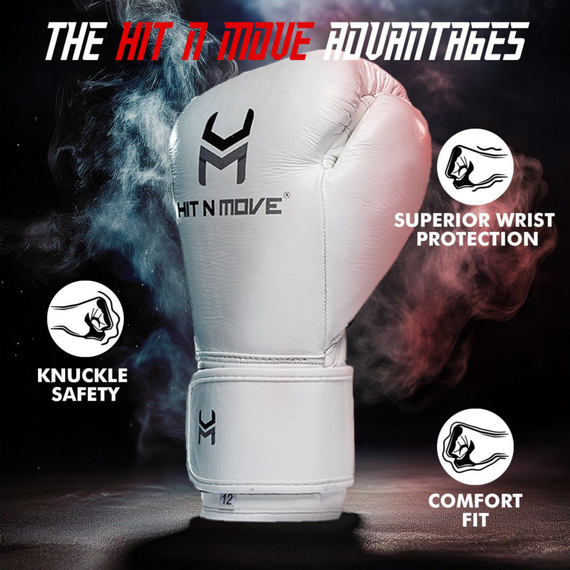 Gants de boxe crin de cheval HitnMove Suvari Blanc 14oz, Couleur: Blanc, oz: 14oz, 3 image