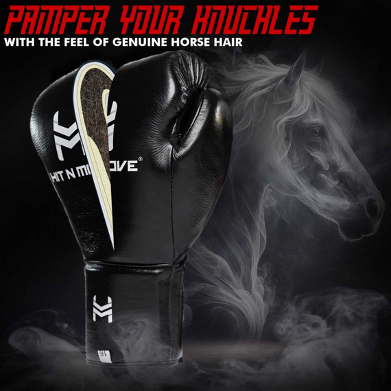 Gants de boxe crin de cheval HitnMove Suvari Noir 16oz, Couleur: Noir, oz: 16oz, 2 image