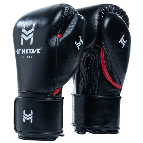 Gants de boxe HitnMove Agility Noir/Rouge métallisé 14oz, Couleur: Rouge, oz: 14oz