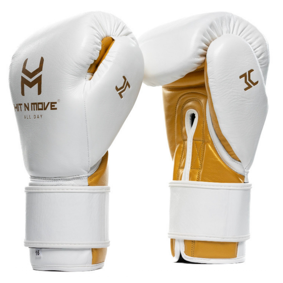 Gants de boxe HitnMove Agility Blanc/Or 12oz, Couleur: Blanc, oz: 12oz