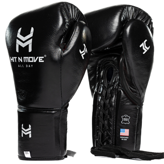 Gants de boxe HitnMove Balance lacets Noir 12oz, Couleur: Noir, oz: 12oz
