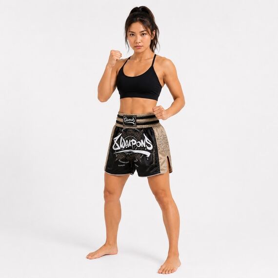 Muay Thai Shorts 8 Weapons 8 Ways Yant 2.0 Schwarz/Sand XXL, Bekleidungsgrösse: 2XL, Farbe: Beige, 2 image