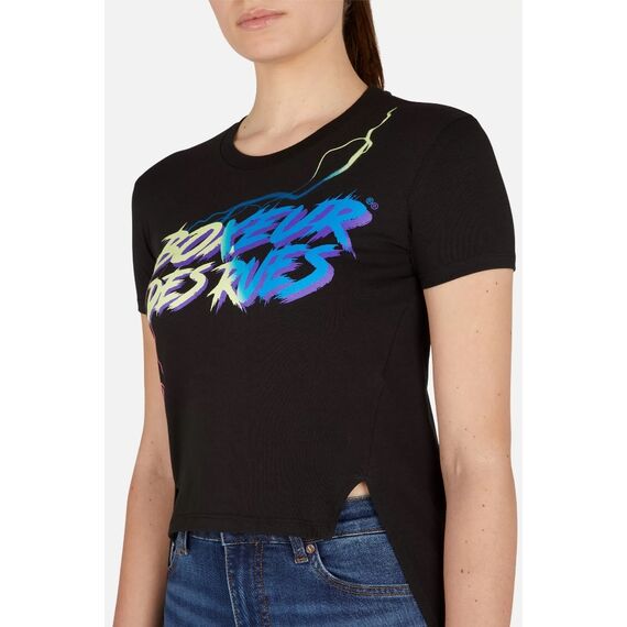 Cropped T-Shirt W/ Prints, Size: S, Colour: Schwarz, 4 image