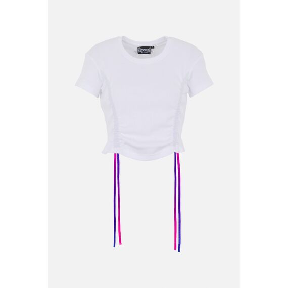 Cropped T-Shirt W/ Coulisse, Size: L, Colour: Weiss, 2 image
