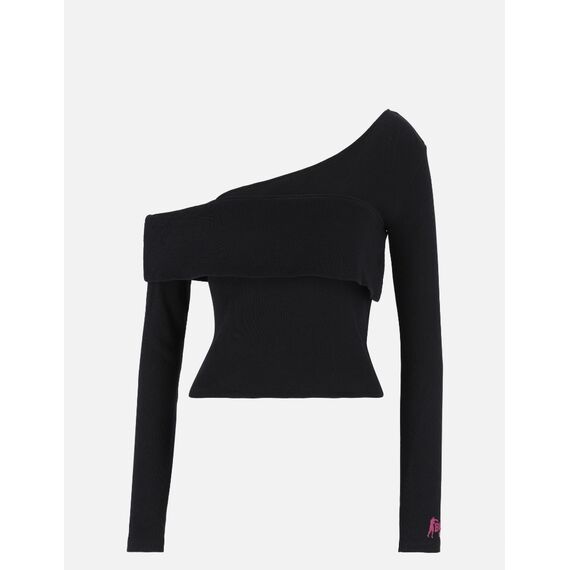 Manches longues à côtes asymétriques, Taille: M, Couleur: Noir, 4 image