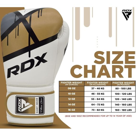 Gants de boxe RDX F7 Ego – Blanc/Or – 12oz, Couleur: Or, oz: 12oz, 6 image