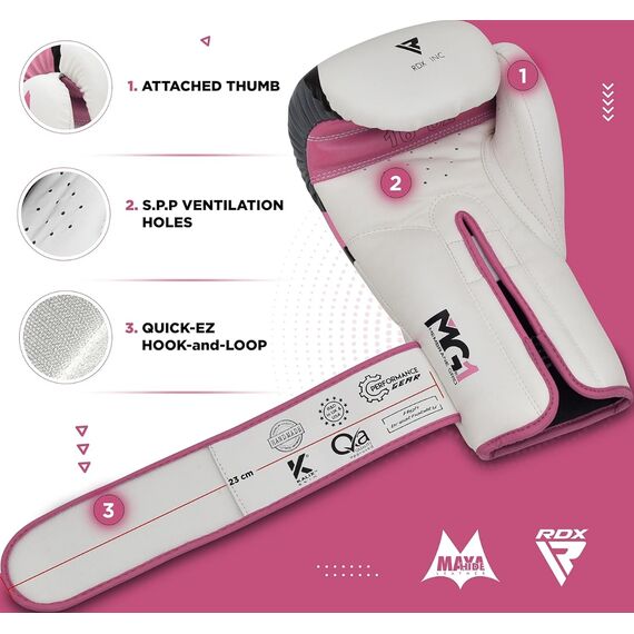 Guantoni Boxe RDX F7 Ego – Bianco/Rosa – 10oz, Colore: Rosa, OZ: 10oz, 8 image