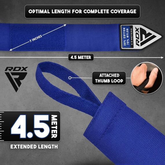 RDX WX Professional Boxing Hand Wraps 4.5 m – Blue, Colore: Blu, Lunghezza: 4.5m, 3 image