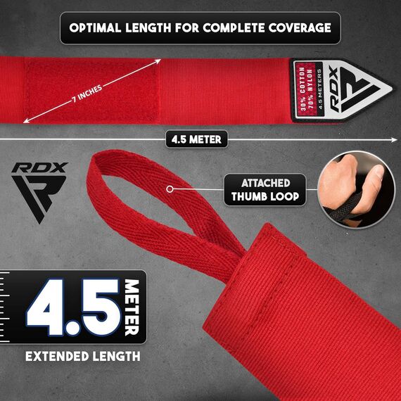 RDX WX Professional Boxing Hand Wraps 4.5 m – Red, Colore: Rosso, Lunghezza: 4.5m, 3 image