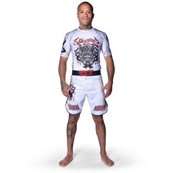 8 WEAPONS Fight Shorts, Samurai 2.0, white-red, S, Taglia: S, Colore: Bianco, 7 image