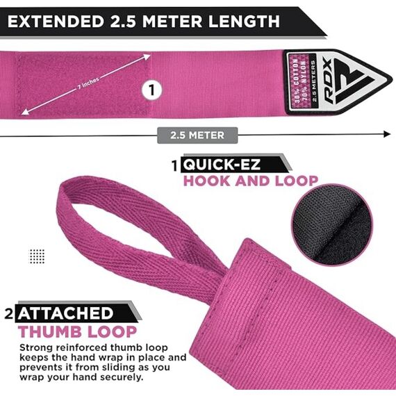 Bandes de Boxe RDX Hand Wraps Pro 2.5 m Roses, Couleur: Rose, Longueur: 2.5m, 4 image