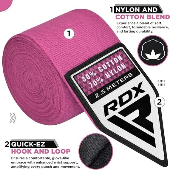 Bandes de Boxe RDX Hand Wraps Pro 2.5 m Roses, Couleur: Rose, Longueur: 2.5m, 2 image